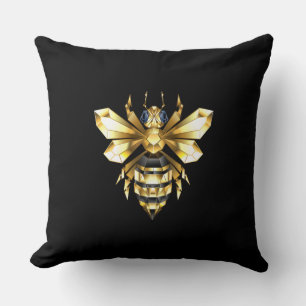 Coussin Logo Faux Gold Foil Bee Polygonal sur Noir