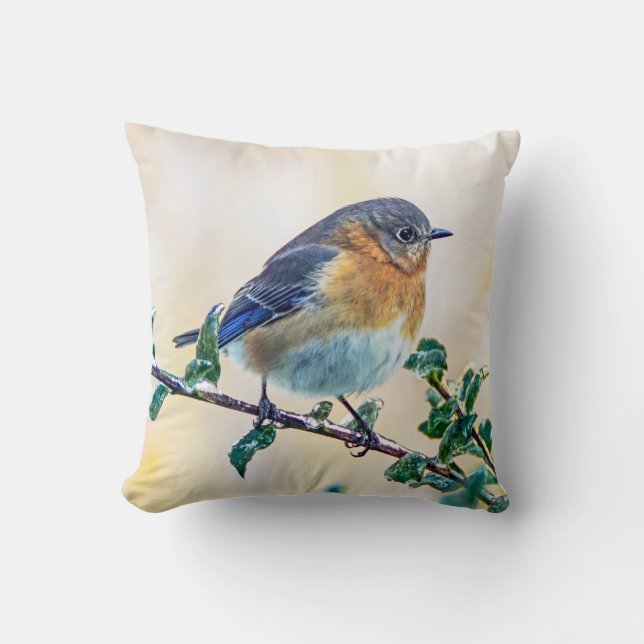 Coussin L'oiseau bleu oriental sur la glace a couvert le (Recto)