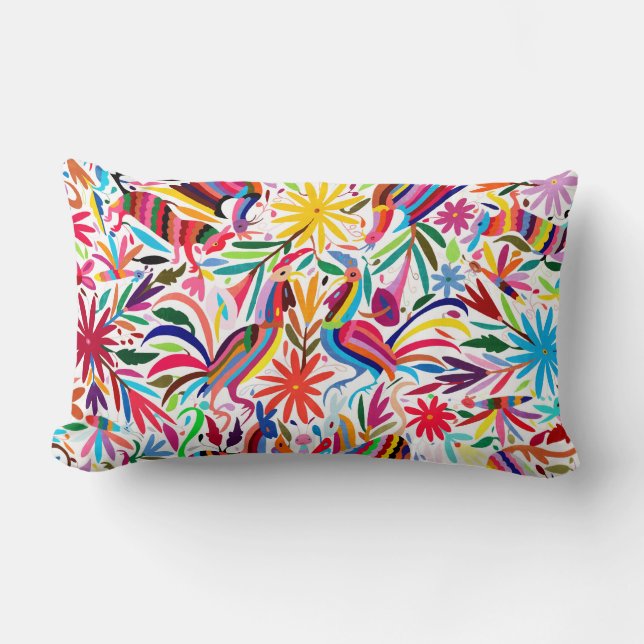 Coussin lombaire coloré d'Otomi, broderie (Recto)