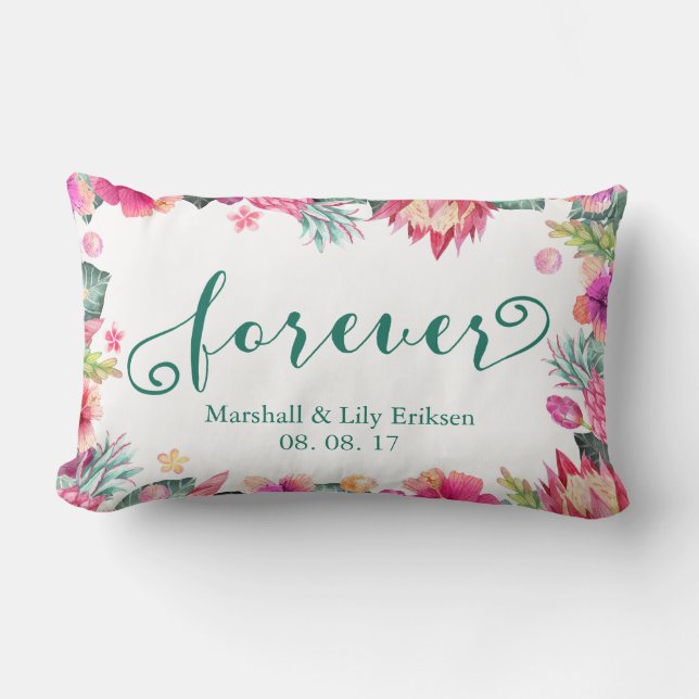 Coussin lombaire personnalisé de mariage floral (Recto)