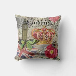 Coussin Londres Angleterre Voyage Europe Vintage Art