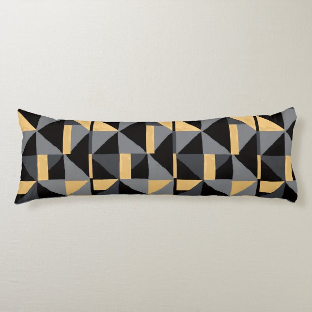 Coussin Long Géométrie | Noir, Or Style Artisanal Seitenschläferkissen (Vorderseite)