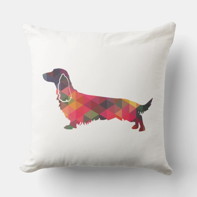 Coussin Long Haied Dachshund Geo Silhouette Multi (Recto)