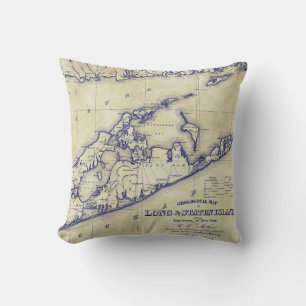 Coussin Long Island The Hamptons Map VC Tea Sardé