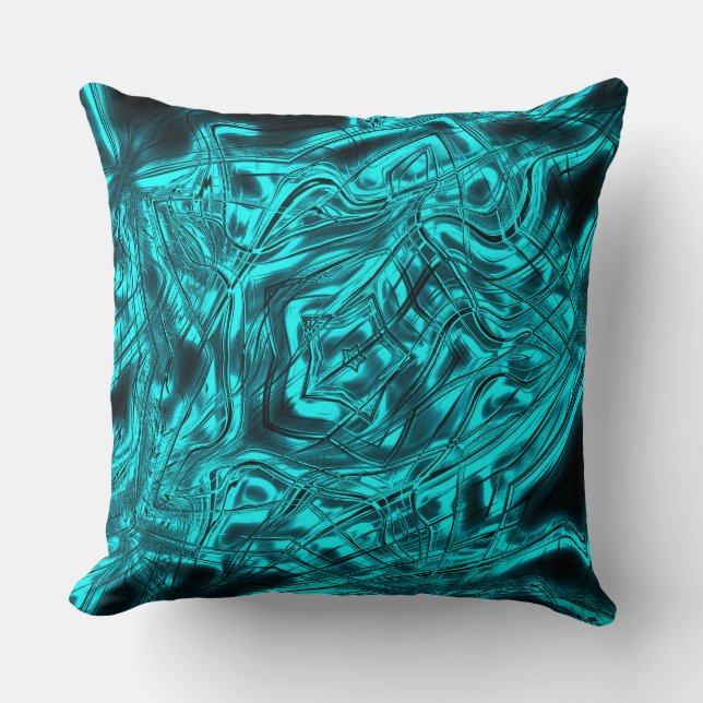 Coussin Longues courbes formant étoile sur cyan métallique (Recto)