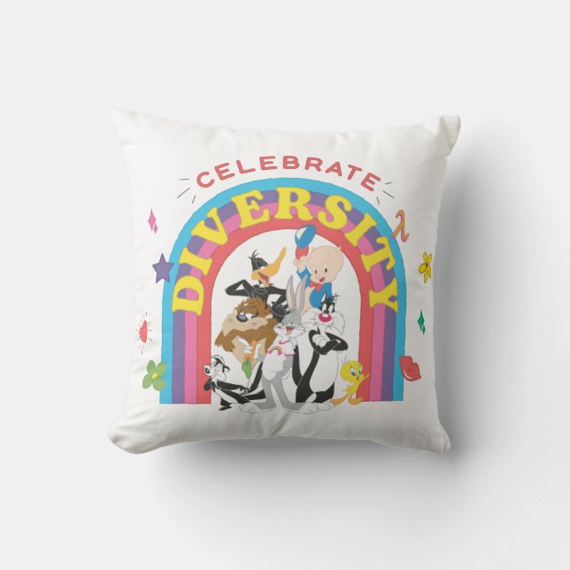 Coussin LOONEY TUNES™ - Celebrate Diversity Pride Rainbow (Recto)