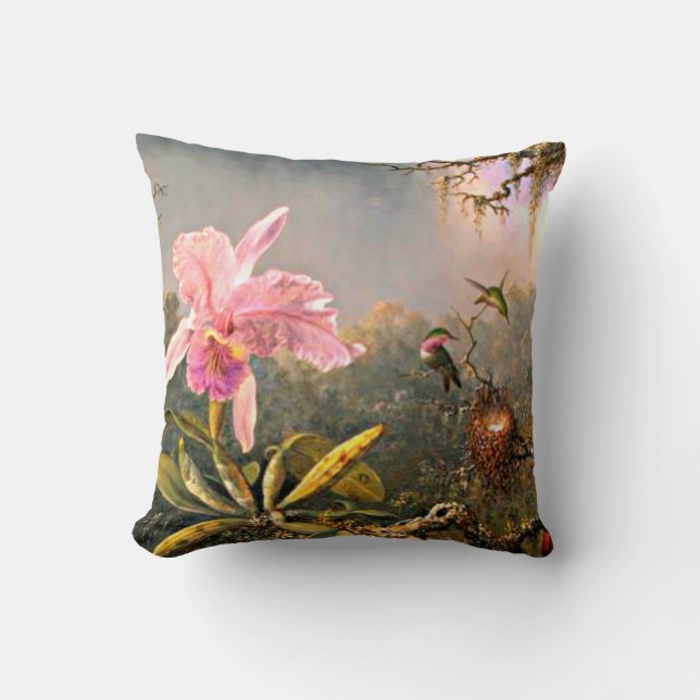 Coussin L'orchidée de Cattleya et trois colibris, (Recto)