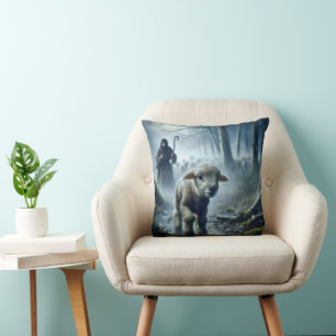 Coussin Lost Lamb With Shepherd In Rainy Forest