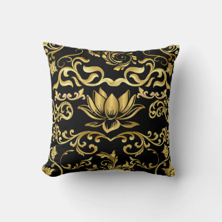 Coussin Lotus d'or et motif floral 2508