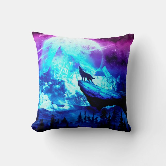 Coussin Loup coloré hurlant (Recto)