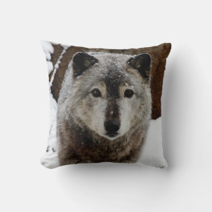 Coussin Loup gris en neige