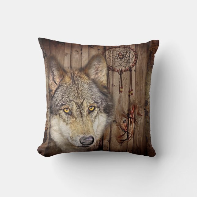 Coussin Loup indien indigène de receveur rêveur occidental (Recto)
