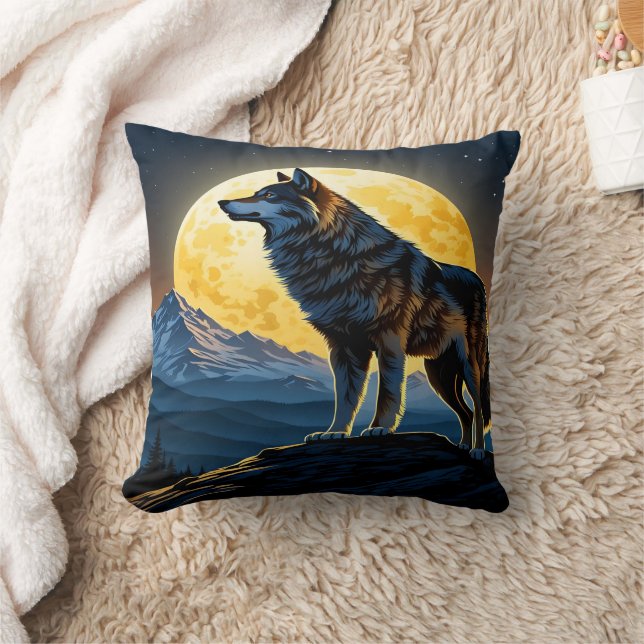 Coussin Loup Majestueux Contre Les Pics Lune. (Couverture)