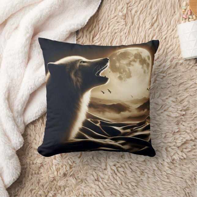 Coussin Loup majestueux hurlant la nuit. (Couverture)