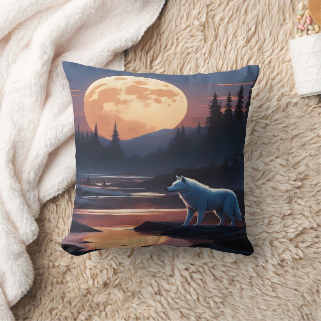 Coussin Loup majestueux sous la Pleine lune (Couverture)