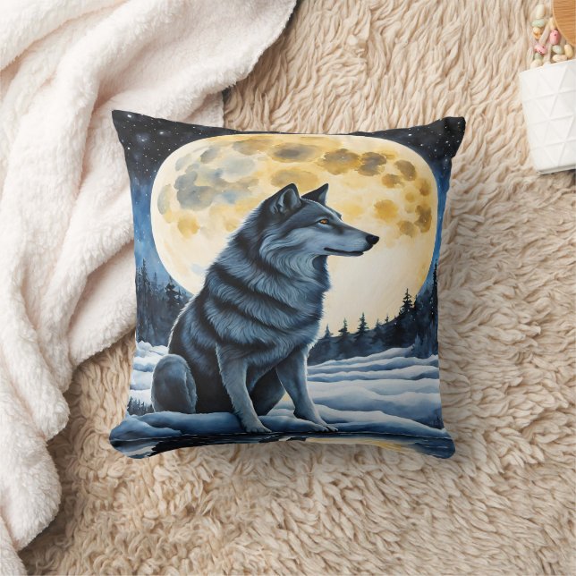 Coussin Loup majestueux sous le feu de la Lune (Couverture)