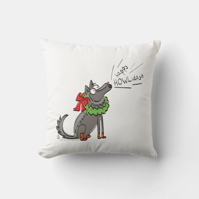 Coussin Loup Noël Funny Mignonnes Enfants (Recto)