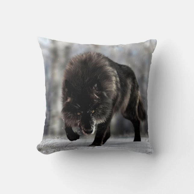 Coussin Loup noir en colère (Recto)
