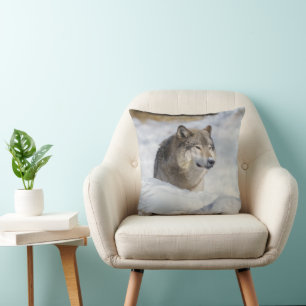 Coussin Loup solitaire en neige