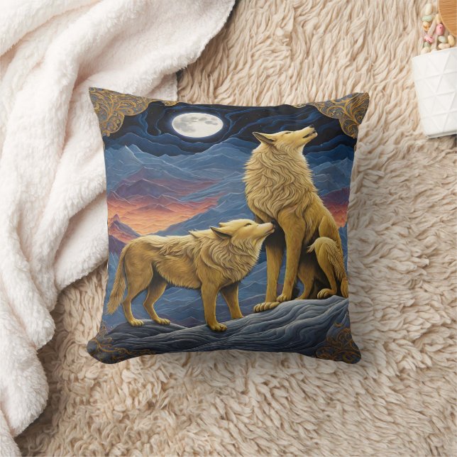 Coussin Loups majestueux hurlant sous ciel clair de lune (Couverture)