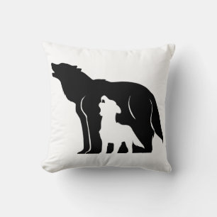 Coussin Loups noirs et blancs