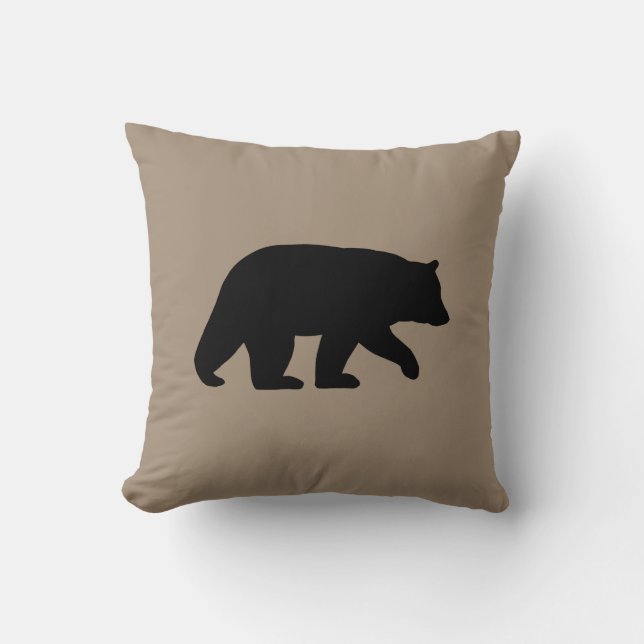 Coussin L'Ours Noir Silhouette Chaleureuse Faune Beige (Recto)