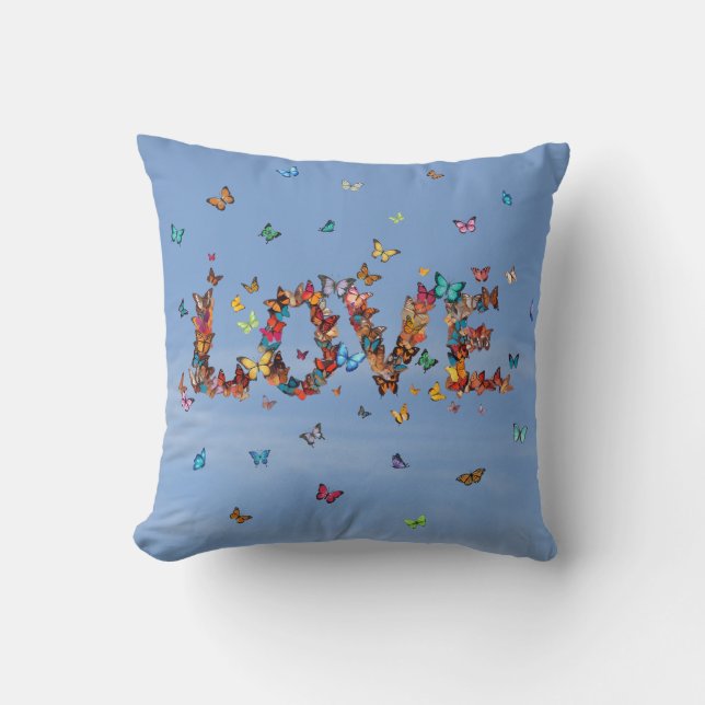Coussin LOVE Blue Sky Butterflies | Inspirational Hope Joy (Recto)