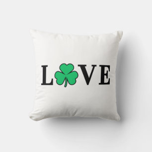 Coussin LOVE Clover Shamrock Irlande St Patrick texte bas