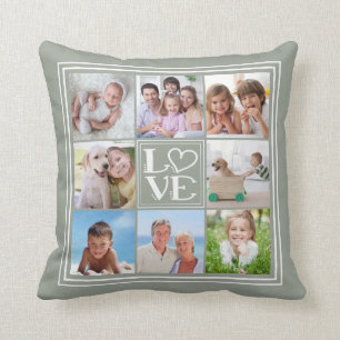 Coussin LOVE Collage 8 photos (couleur solide changeable)