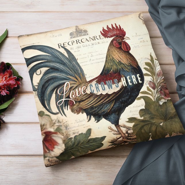 Coussin Love Crows ici Rooster Vintage (Créateur téléchargé)