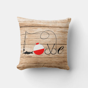 Coussin Love Fishing Vintage Wood