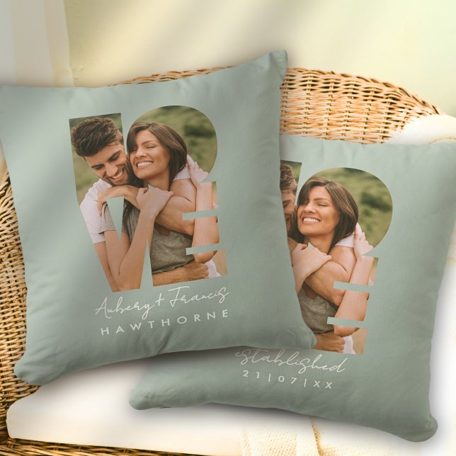 Coussin Love Photo Simple Moderne Personnalisé Cadeau Vert (Créateur téléchargé)
