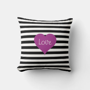 Coussin LOVE Pink Heart Black & White Stripes Motif