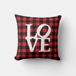 Coussin Love rouge buffle plaid motif