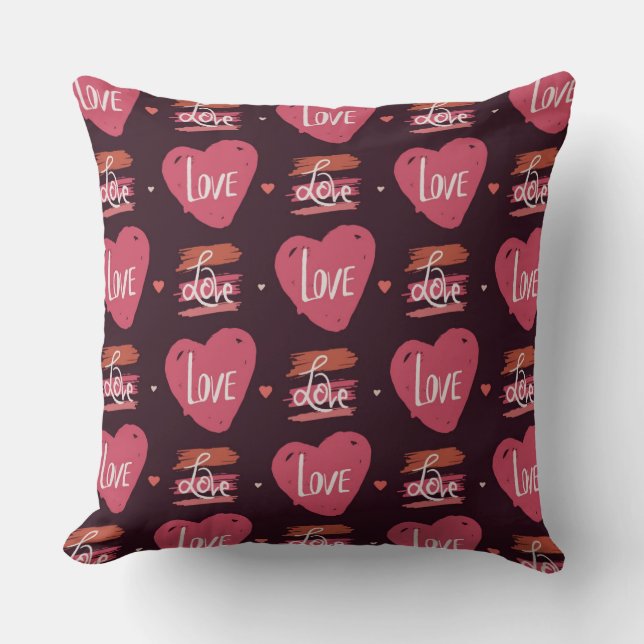 Coussin Love Words and Hearts Motif sur Red Arrière - plan (Recto)