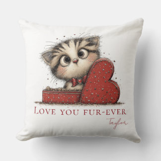 Coussin Love You Fur-Ever Cute Cat Throw Pillow