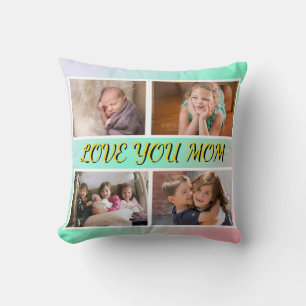 Coussin Love You Mom 4-Photo Pastel Objet de Collection
