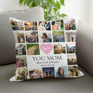 Coussin Love You Mom Photo Collage Fête des mères