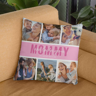 Coussin Love You Mommy Photo Collage rose