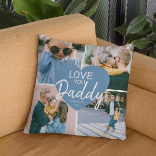 Coussin Love You 'Papa' Photo personnalisée Collage Coeur