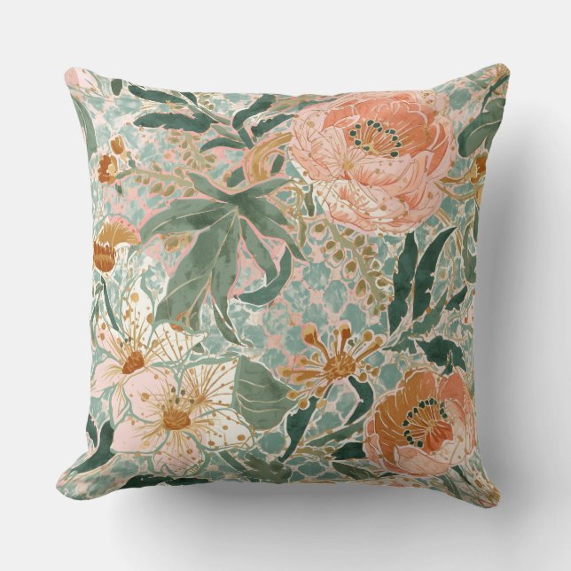 Coussin Lovely Blooming Peach Flowers and Leaves, Pattern (Recto)