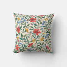 Lovely, Red Yellow Blue Flowers and Leaves Pattern