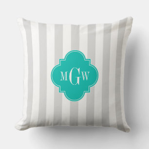 Coussin Lt Gris Rayure Blanche Tétrasel Teal Quatrefoil 3 