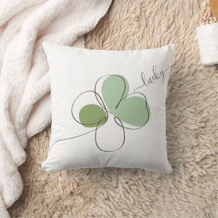 Coussin Lucky Four Leaf Clover minimaliste ligne art