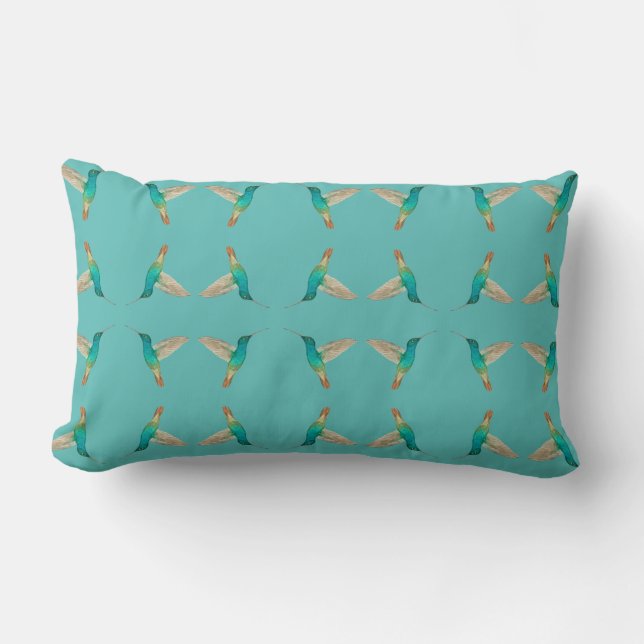 Coussin Lumbar aux colibris turquoise (Recto)