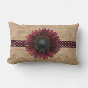 Coussin - Lumbar - Burlap et Bordeaux Sunflower