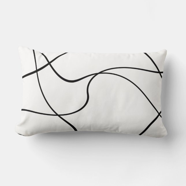 coussin Lumbar - "Lignes Abstraites" - Noir et bla (Recto)