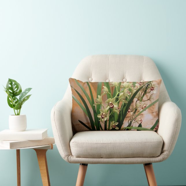 Coussin Lumbar orchidée en ivoire, or et vert (Chaise)
