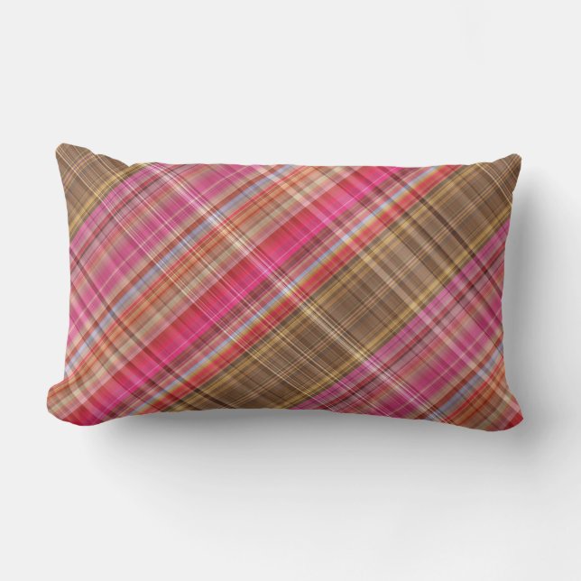 Coussin Lumbar plat Tartan framboise (Recto)