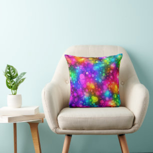 Coussin Lumières Bokeh Arc-en-Ciel Néon Abstraites